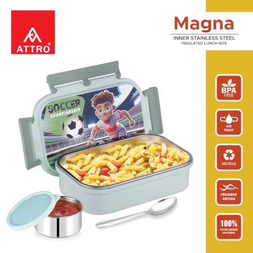Image of ATTRO Prime Magna Lunch Box with Sipstar Water Bottle, School Tiffin Combo-Green