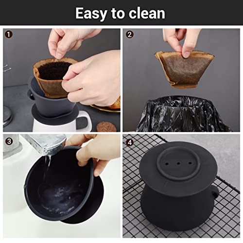Image of Segarty Silicone Pour Over Coffee Dripper, Black Collapsible Coffee Maker Single Cup with Storage Pouch, Camping Pourover Coffee Slow Brewer for Travel, Backpacking