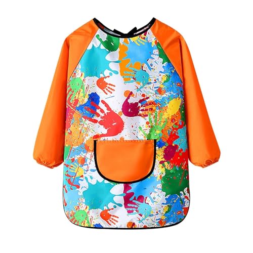 Delantales de arte para niños, impermeables, delantales de arte para niños, delantal de diseño para , escribir, jugar en el agua, cocinar, manualidades, Manga naranja XL (tamaño mediano 100-120