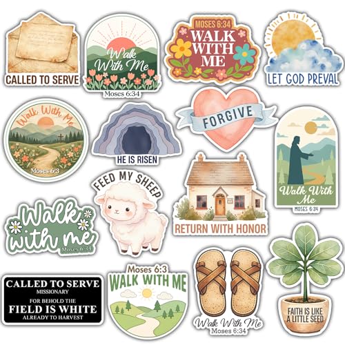 BAVAHA (15pcs-3in) 2026 Youth LDS Theme Walk With Me Stickers Pack LDS Sticker Christian Religious Missionary Gifts For Elder Sister Missionaries Vinyl Decal For Journal Kindle Car Window Water Bottle