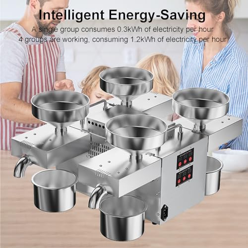 2400W Automatic Oil Press Extractor with 4 Outlets, Hot/Cold Press Oil Extractor - 95% Oil Yield, 12-25 kg/H, Support Simultaneous or Independent Work