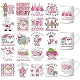 UV DTF Mug Wraps - 20 Sheets Pink Christmas Uvdtf Tumbler Wrap for 16 oz Glass Water Bottle Christmas Tree Cakes Coffee Santa Nutcracker Rub On Transfer Decals for DIY Crafts Laptop