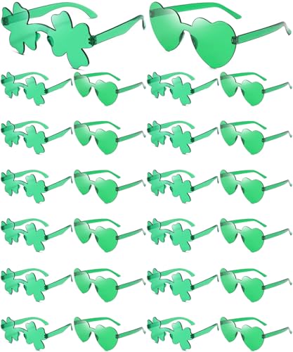 LENOAPHYS 24 PCS St. Patricks Day Shamrock Sunglasses Shamrock Glasses Clover Eyewear St Patricks Day Accessories for Women St Pattys Accessories Decorations Party Favor Packs