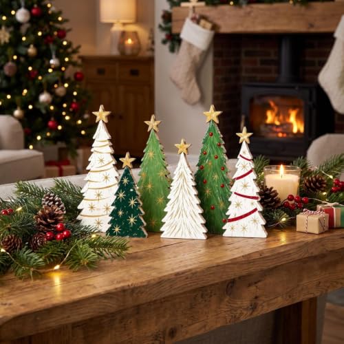 6 Pcs Wooden Christmas Ornaments Xmas Trees Shaped Wooden Signs - image 1