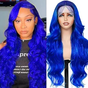 AAY Blue Lace Front Wig Human Hair 200 Density 13x4 HD Lace Frontal Wigs Body Wave Lace Front Wigs Human Hair Pre Plucked Blue Wig Human Hair 20 Inch