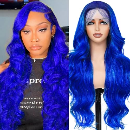 AAY Blue Lace Front Wig Human Hair 200 Density 13x4 HD Lace Frontal Wigs Body Wave Lace Front Wigs Human Hair Pre Plucked Blue Wig Human Hair 20 Inch