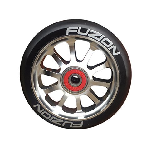 Fuzion 10 Spoke Metal Core 110mm Pro Scooter Wheel with ABEC 9 Bearings (Silver+Black)