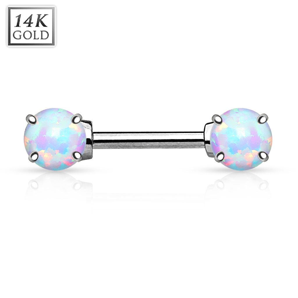 Taffstyle Piercing 14 Karat Gold Barbell Stab mit Opal Stein Kugeln