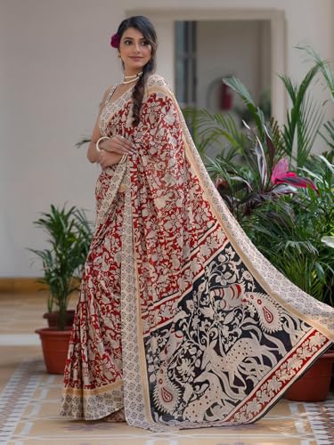 Image of SIRIL Women's Printed Ready to Wear Mul Cotton Saree With Unstitched Blouse Piece