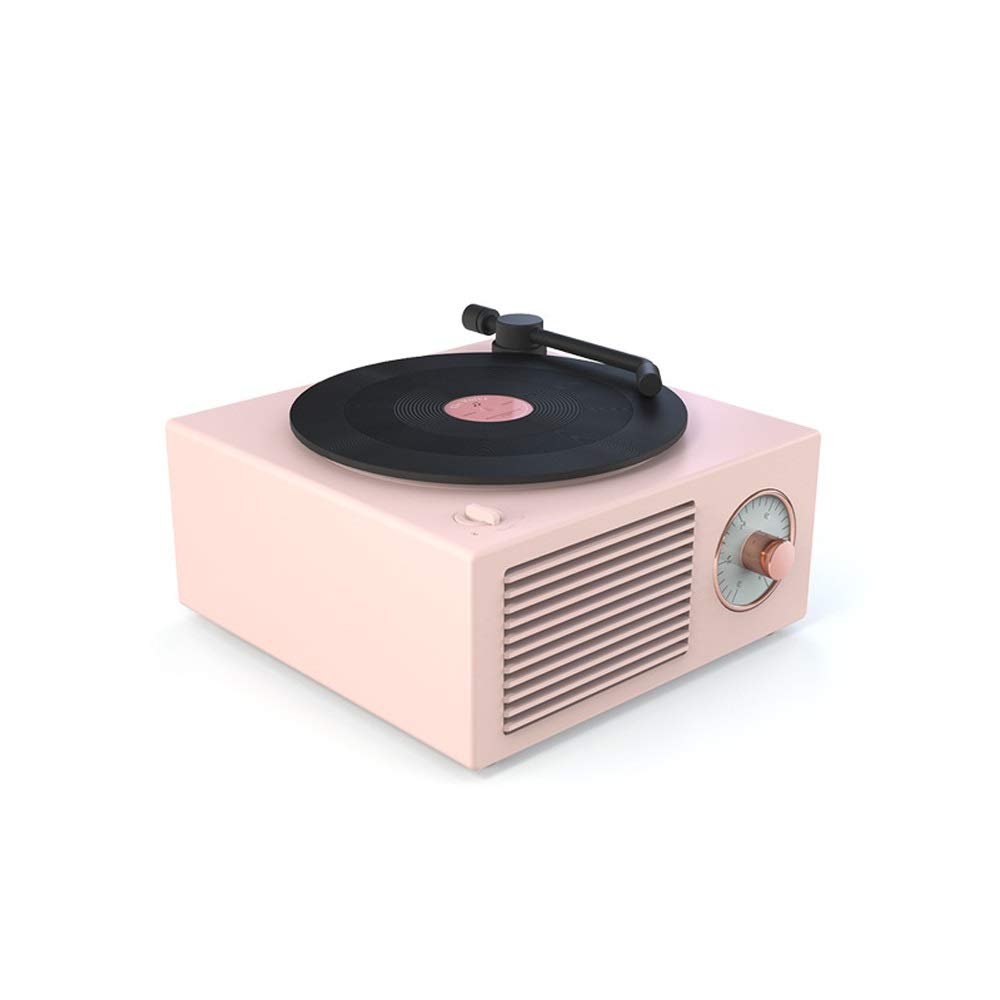 Bluetooth Speaker, Creative Vinyl Record Player, Turnable Retro USB Mini Speaker, Bass Large Capacity Portable Speaker (Color : Pink)
