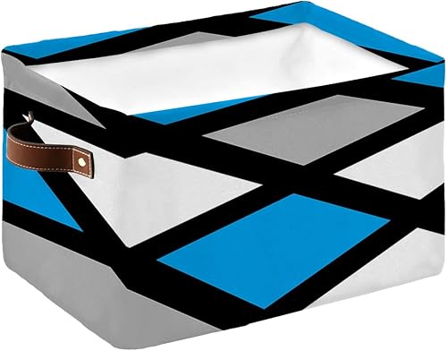 Cesta de almacenamiento azul y gris para organizar estantes, cajas de almacenamiento plegables con asa, moderno arte abstracto geométrico blanco y