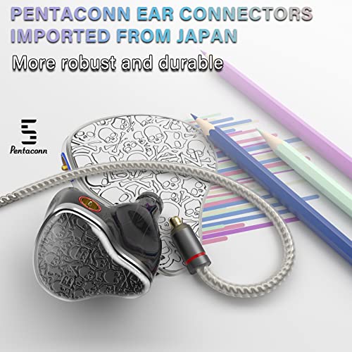 Image of BASN Bmaster5 in Ear Monitors, 1DLC Diaphragm+4BA 5 Drivers Drummers Headphones with Silver-Plated OFC Cable, Noise Isolation IEM Earbuds for Musicians (Midnight Black)
