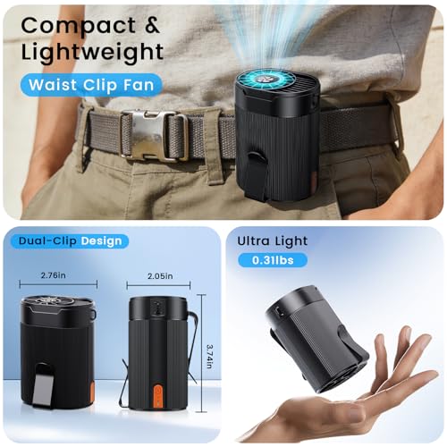 AI Portable Waist Fan,Rechargeable Fan with 4-Speed 6600RPM Strong Airflow,Personal Waist Fan with up to 25H of Working Time,Hands-Free/Belt/ Neck Fan,Wearable Belt Fan for Camping,Work,Outdoor,Travel - image 5