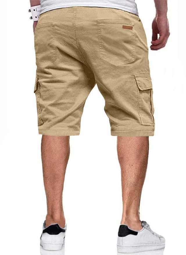 Image of JMIERR Mens Casual Cotton Twill Cargo Shorts Drawstring Classic Chino Stretch Short with 6 Pockets