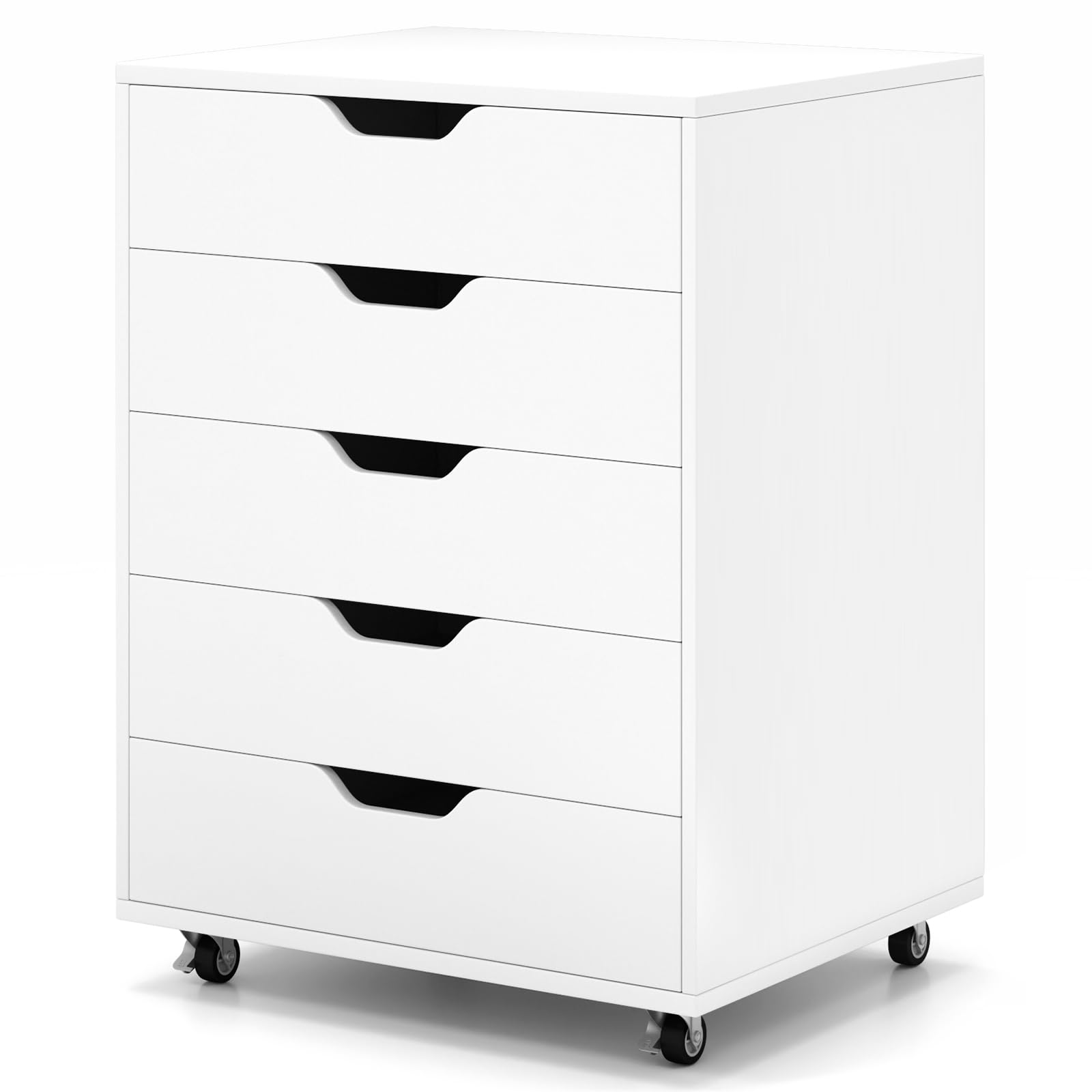 COSTWAY Cajonera de Oficina con 5 Cajones, Mueble Archivador con Ruedas, Soporte para Impresora, Archivador para Carta/A4/F4, Armario de Almacenamiento Multifuncional para Casa Oficina (Blanco)