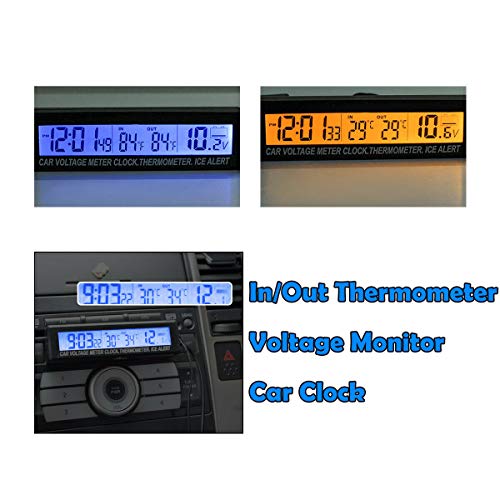 Car Auto Thermometer Temperature Voltmeter Gauge 12V/24V Voltage Meter Monitor Lcd Digital Display Clock With Cigarette Lighter Car Charger #TOP4