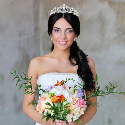 YUXIANLB Krone Prinzessin Mädchen Damen Diadem Crown Kristall Tiaras Prinzessinnenkrone Eleganter Corwn Royal Queen Brautschmuck Strass Stirnband Geschenk Haarschmuck für Frauen Hochzeit Tanzparty