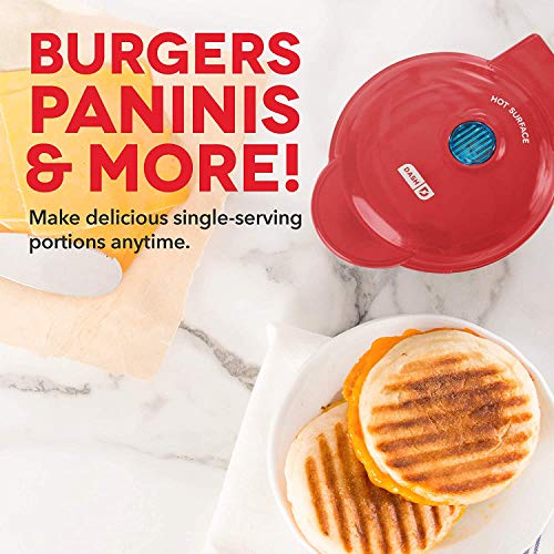 Image of DASH Mini Maker Portable Grill Machine + Panini Press for 4 inch Burgers, Sliders, Sandwiches, Chicken + Other On the Go Breakfast, Lunch, or Snacks with Recipe Guide - Red