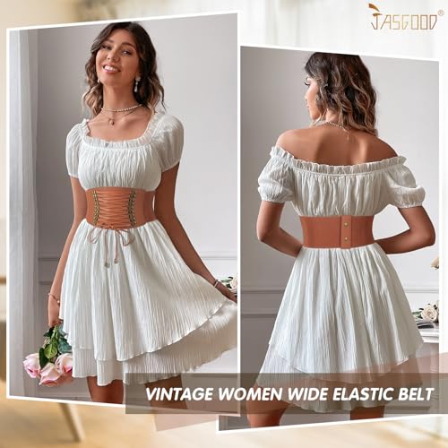 JASGOOD Women Elastic Corset Waist Belt Vintage Stretch Wide Belt Lace Up Corset Belt for Halloween Costume4