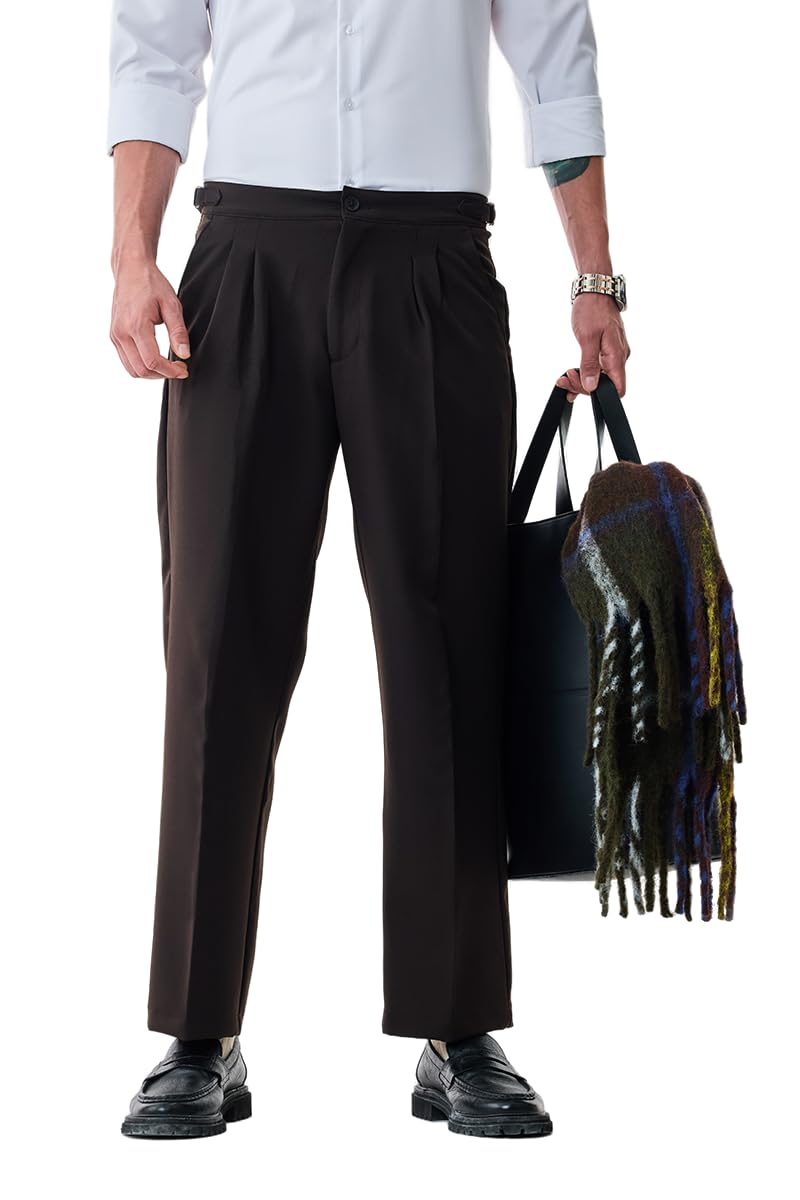Men Trousers for Casual Wear | Loose Fit Pleated Front Straight Leg Plain Design | Lightweight & Breathable Polyester Blend for Summer & Everyday Outings