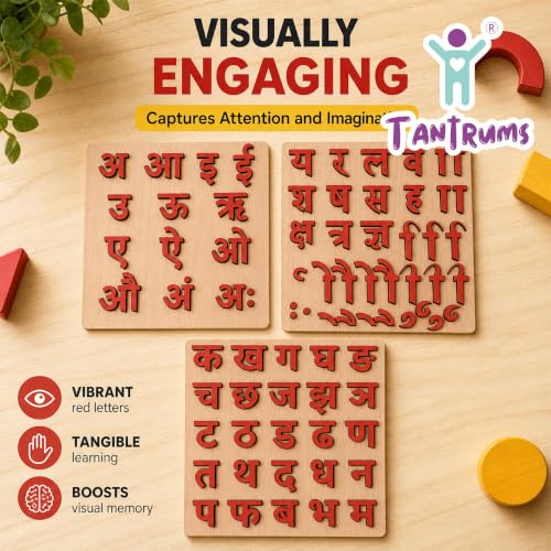 Image of Tantrums Wooden Hindi Varnamala Puzzle | Hindi Alphabets Swar & Vyanjan | Educational Toy to Learn Hindi for Kids | Child-Safe Premium Wood
