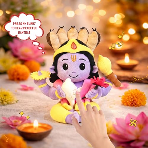 Image of Panda's Box Mantra Chanting Lord Vishnu Soft Toys for Kids | Musical Stuffed Plush Toy for Girl & Boy | Non-Toxic, Safe | Best Birthday Gift for Newborn & Toddlers | Free Colouring Book | Medium 30 CM