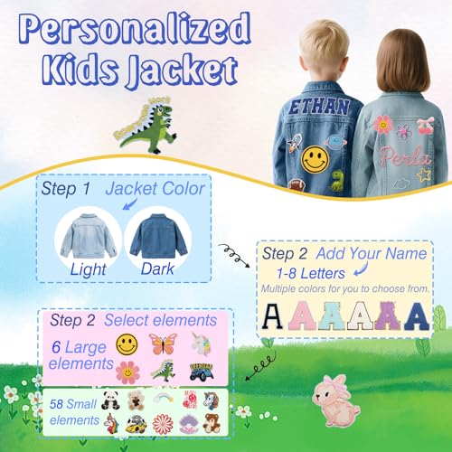 Personalized Kids Denim Jacket with Names Custom Girls Boys Jean Jacket Long Sleeve Back to School Brithday Christmas Toddlers Baby Gift2