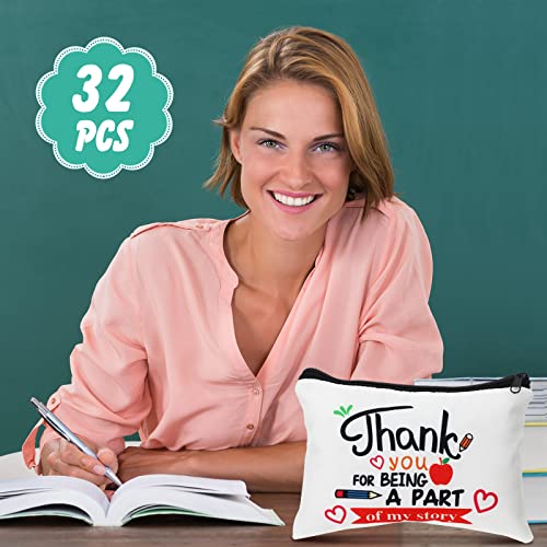 Hillban 32 Pieces Teacher Back to School Gifts Teacher Appreciation Gifts Women Cosmetic Makeup Bag Funny Pencil Pouch for Graduation Birthday Christmas(Cute)2