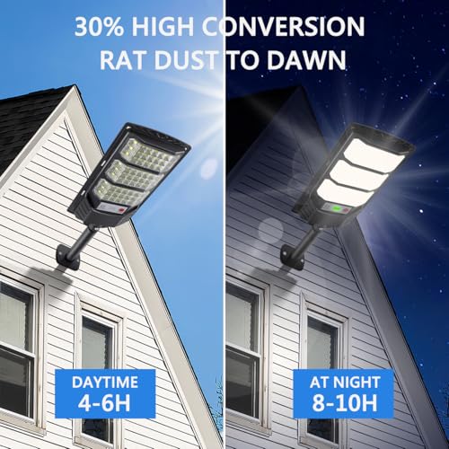 YACAISI Solar Street Lights Outdoor, 8500K Solar Outside Light, LED Dusk to Dawn Flood Waterproof Lighting with Motion Sensor and Remote Control, Security Lights for Parking Yard Path - Image 2