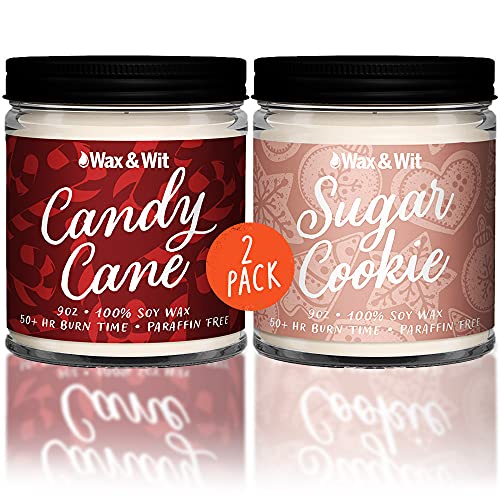 Wax & Wit Christmas Decor - Candy Cane Candle - Sugar Cookie Candle - Candle Gift Set - Christmas Candles 9Oz (2 Pack) #TOP18