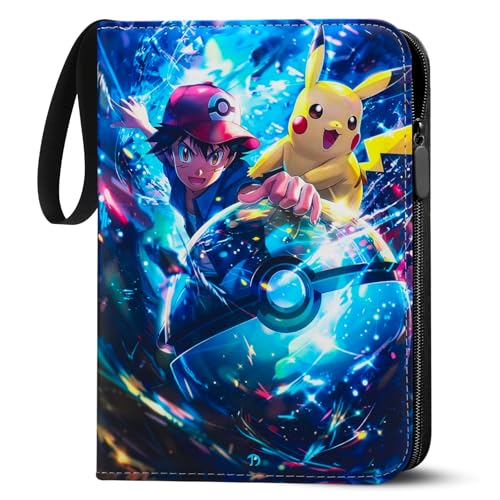 LYAILOOGXL Pokémon Sammelalbum 900 Karten: 50 Doppelseitige Hüllen (9 Fächer/Seite) zum sammeln und tauschen - Wasserdichtes PU-Leder mit Reißverschluss - Geschenk für Sammler & Kinder ab 6 Jahren