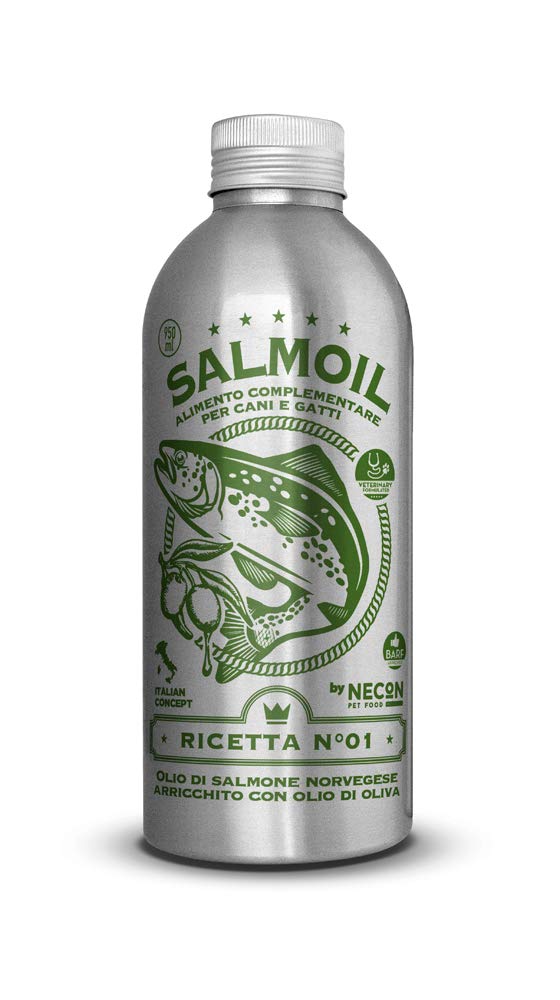 Salmoil Recette 1 Aliment complémentaire pour Chiens et Chats à Base d'huile de Saumon norvégienne enrichi en Huile d'olive- 950 ML