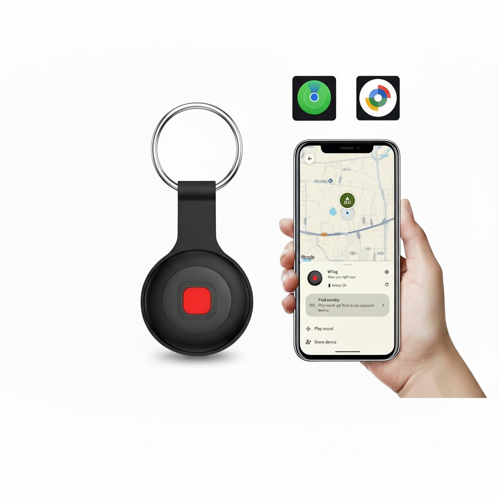 Bluetooth Dog Tracker Tag, Pet Tracker for Dogs with Silicone Collar Holder, Works with Apple Find My &amp; Android Find Hub, IP67 Waterproof Anti-Lost Locator (1, Nero)