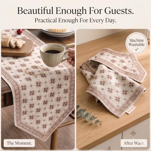 Image of Dining Table Runner for 4 Seater | Premium Viscose Rayon & Cotton Fabric | Washable Heat Resistant Decorative Table Cover for Dining Table | Modern Home Decor | 36 x 14 Inch | Beige