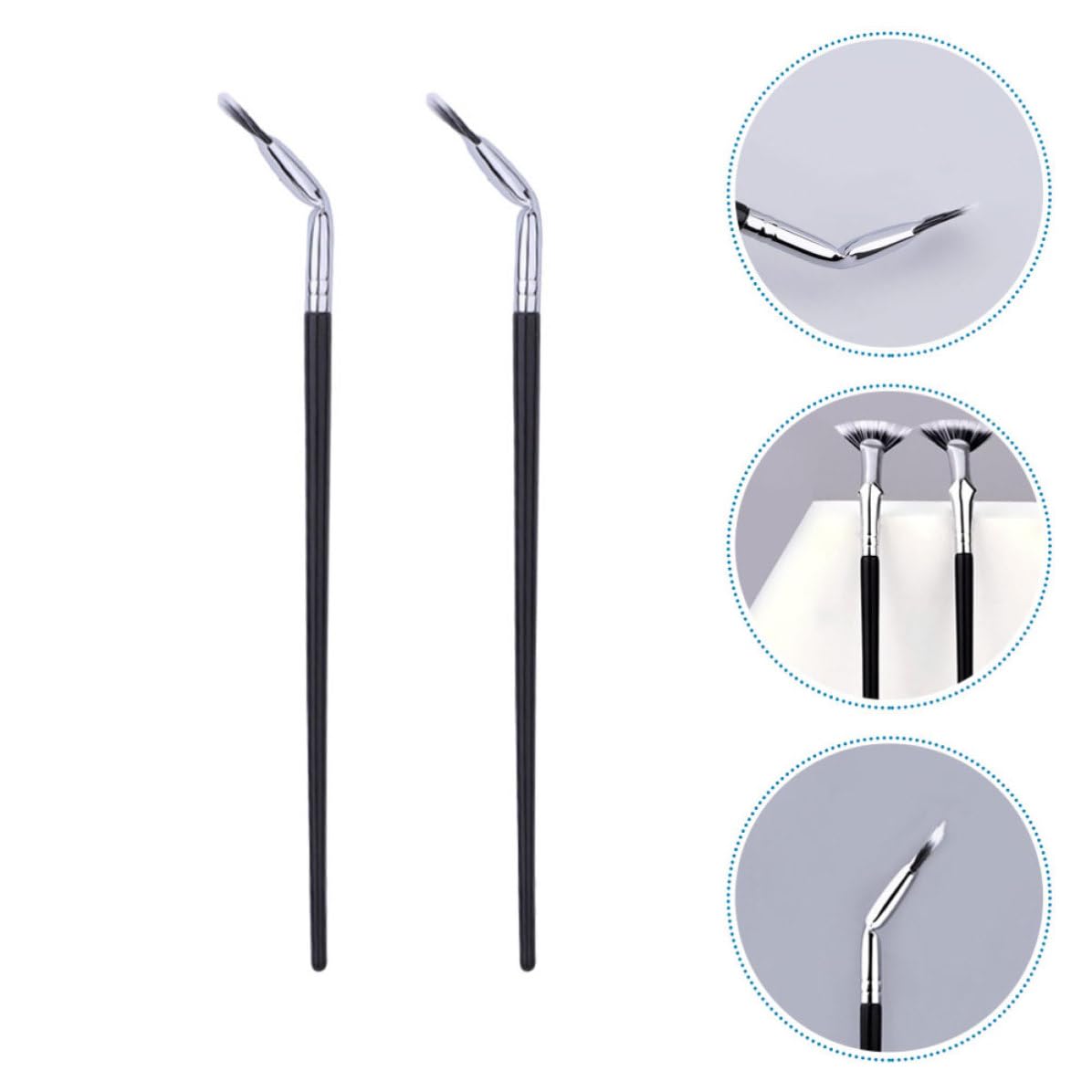 2pcs Fan-shaped Curved Eyelash Brushes for Professional Use, Sleek Wood and Copper Tube Makeup Tools Suitable for Work and Travel Use