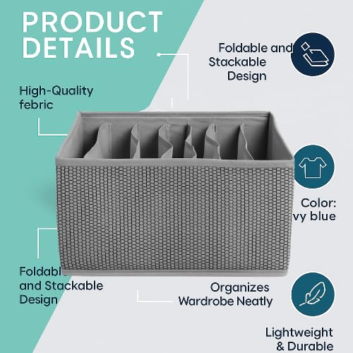 Image of 7 Grid Wardrobe Closet Organizer For Clothes Almirah Drawer Storage Organiser Foldable and Stackable Jeans, Sweater, Dresses, T-Shirts Organizer Box (Pack of 2 (gray printed)