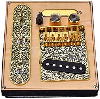 Alnicov 6 Strings Saddle Bridge Plate, 3 Way Switch Control Plate, Neck Pickup Set for Fender Telecaster Electric Guitars Replacement Parts - Gold