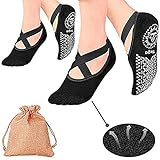 yoga socks,pilates socks non slip women - Rendvieet Slip Grips & Straps Ideal for Pure Barre, Ballet, Dance, Barefoot Workout (black)