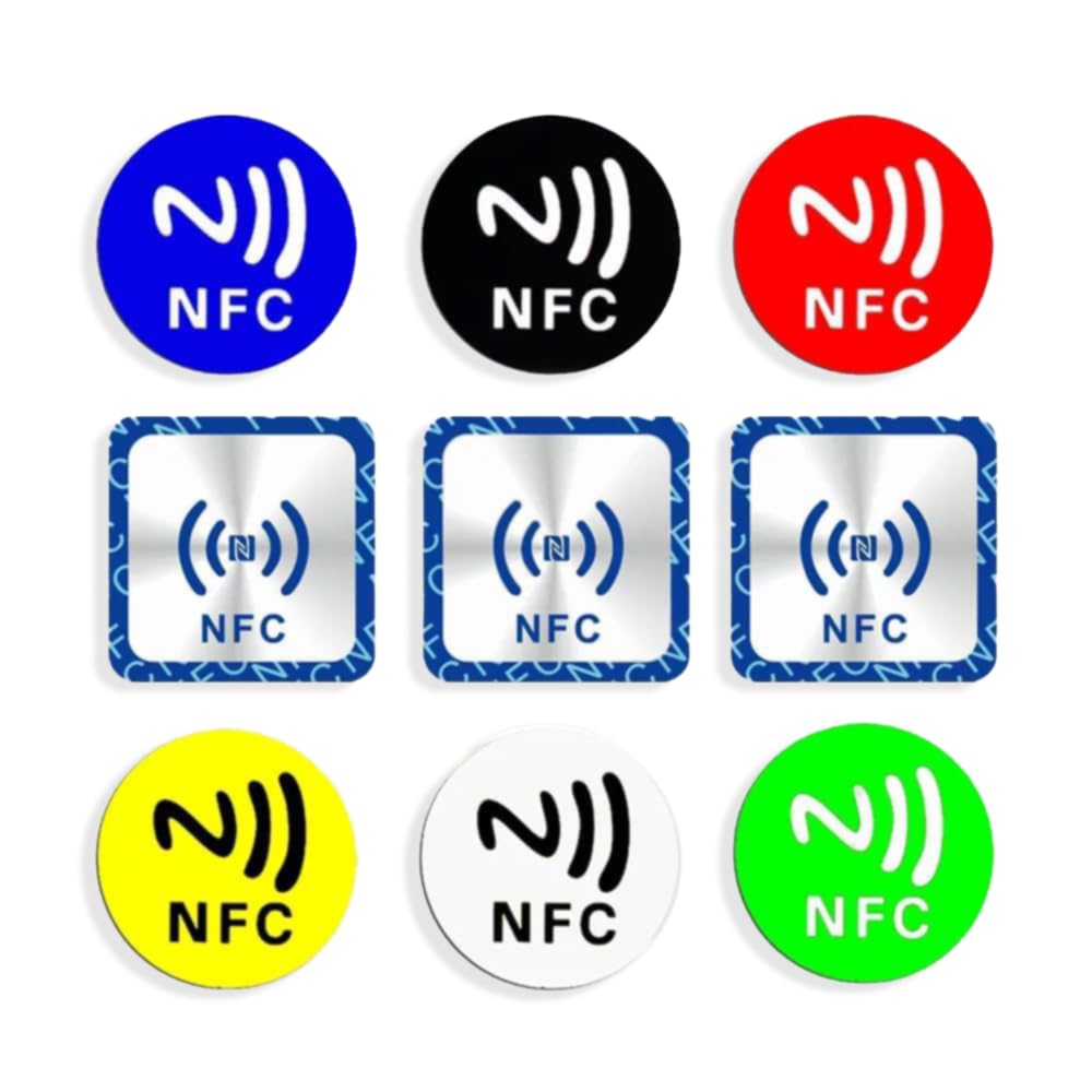 Rubik NFC 213 Tag, 9pcs Anti Metal Ntag213 Self-adhesive Stickers Compatible with Android iPhone and Other NFC-Enabled Devices, Support 13.56mhz RFID and NFC IC