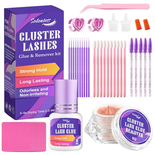 Lash Glue and Remover Kit for Eyelash Clusters,2-3 Week Strong Hold Long Lasting Waterproof Eyelash Glue for Semi-Permanent DIY Lash Extensions Supplies