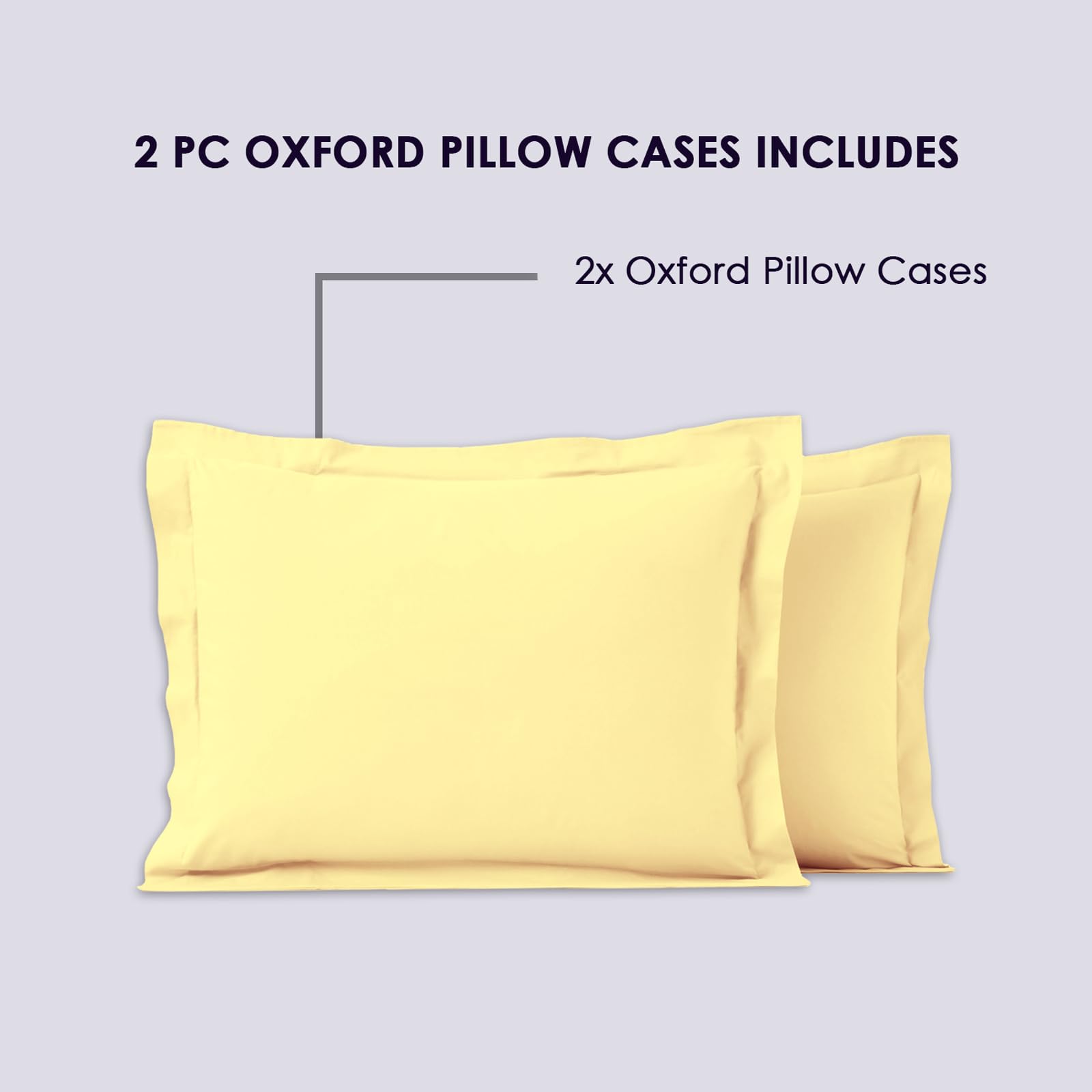 Pizuna Luxurios Cotton Oxford King Size Pillowcases 2 Pack Mellow Yellow 50x90cm - Image 4