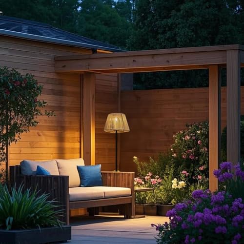 Solar-Stehlampe, wasserdichte kabellose Außenleuchte mit USB-Aufladung, langlebige Rattan-Terrassenlampe für Garten, Veranda & Hofdekoration, warme Beleuchtung für Entspannung