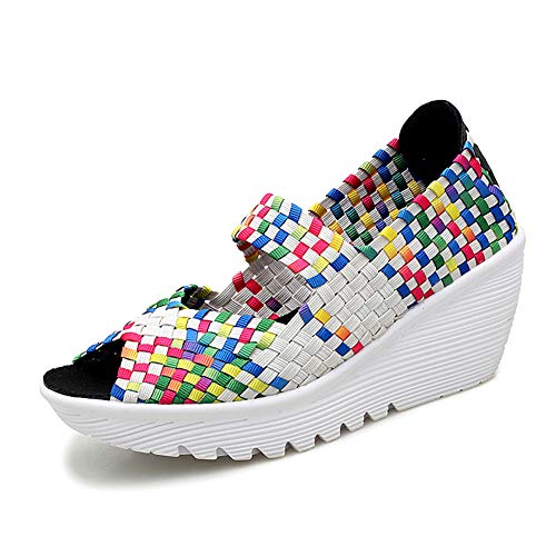 Veroders Women's Woven Elastic Open-Toe Sandals Platform Wedge Sandals for Women Slip-On Wedge Woven Pumps Shoes
