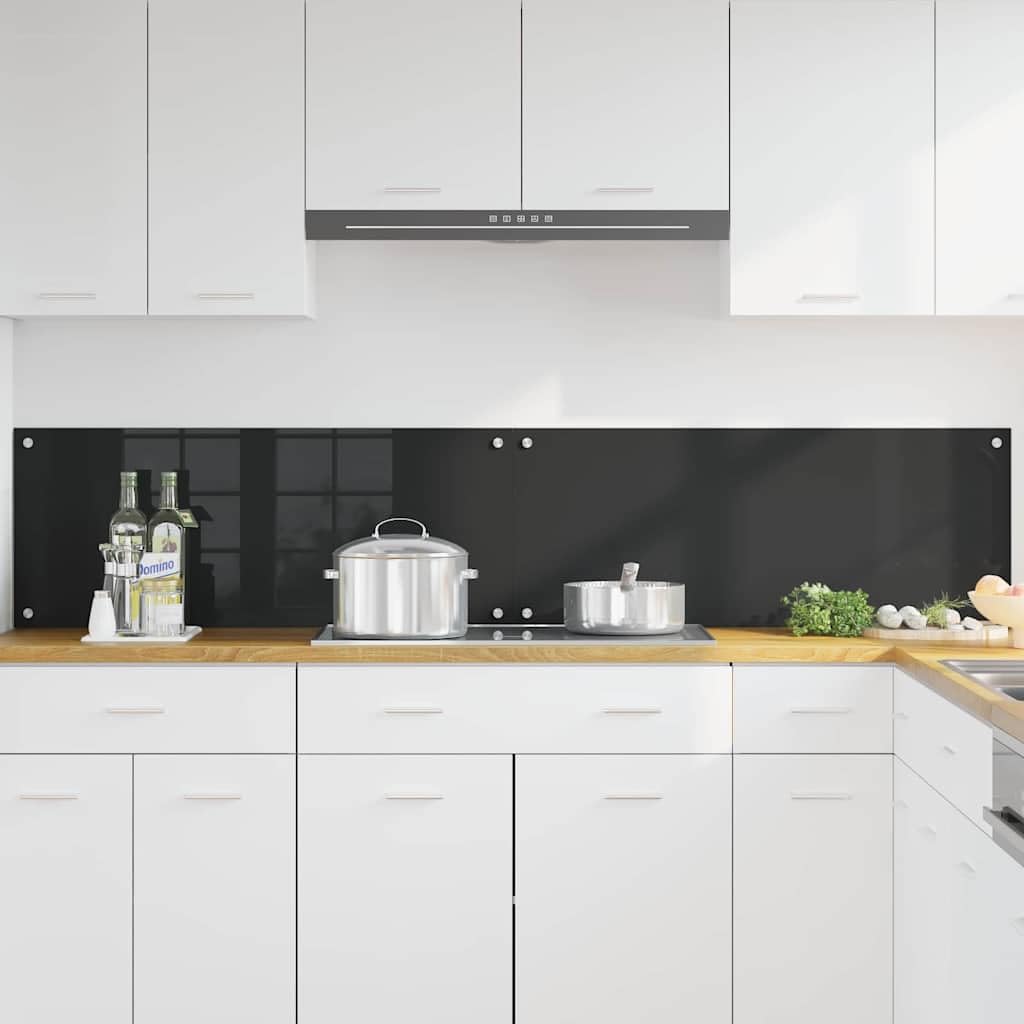 Solivagant Küchenrückwand 2 pcs Schwarz 100 x 40 cm Gehärtetes Glas, Küche Esszimmer,Küchenhelfer -utensilien, 17.8 kg-3415551