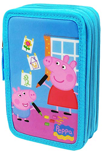 Estuche Peppa Pig de tres compartimentos, color azul. 44 unidades, azul claro, Estuche escolar Cover