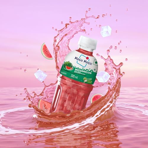 Image of Mogu Mogu Watermelon Juice Drink with Nata de Coco Jelly 320ml (Pack of 6)| Refreshing Tropical Thai-Made Sip & Chew Beverage