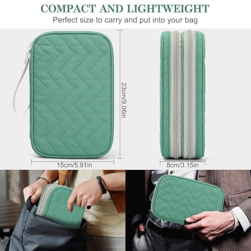 Image of FYY Electronic Organizer, Large Travel Cable Organizer Bag Pouch Electronic Accessories Carry Case Portable Waterproof Double Layers All-in-One Storage Bag for Cable, Cord, Charger, Pattern Green