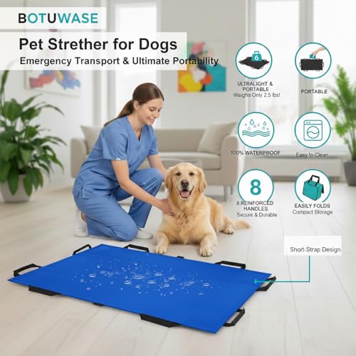 Image of Pet Stretcher for Dogs - Emergency Animal Carrier, 300lb Weight Limit, 44 inchx28 inch Size, with 8 Safety Straps for Easy Transport(Blue)