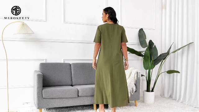 MEROKEETY Women's 2025 Summer Maxi Dress Casual Short Sleeve Beach Vacation  Crewneck Basic Long T Shirt Dresses, ArmyGreen, Small at Amazon Women's  Clothing store