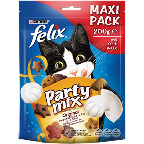 Felix Party Mix Original : Poulet, Foie, Dinde - 200 g - Friandises pour Chat - Lot de 5